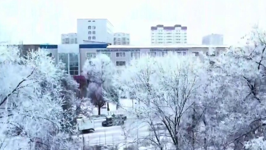 哈萨克斯坦阿拉木图现雾凇景观