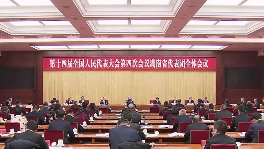 湖南代表团举行第二次全体会议 审议政府工作报告 石泰峰何维张庆伟参加审议 沈晓明主持 毛伟明参加